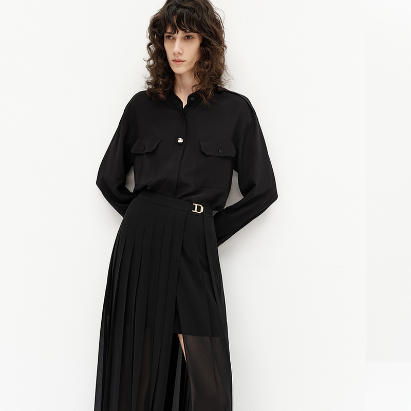 European and American Women's Pleated Skirt with a Hanging Feeling Solid Color and Large Display Pleated Skirt