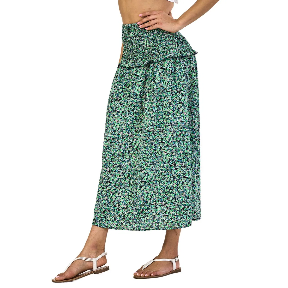 Wholesale European Style Pleated High Waist Casual Fashion Pattern Printing Women Long Skirt