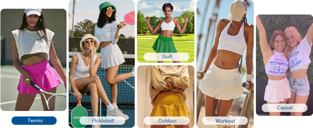 Womens Pleated Tennis Skirt Double Ruffle Golf Skort Tummy Control Athletic Skirts with 3 Pockets Workout Pickleball