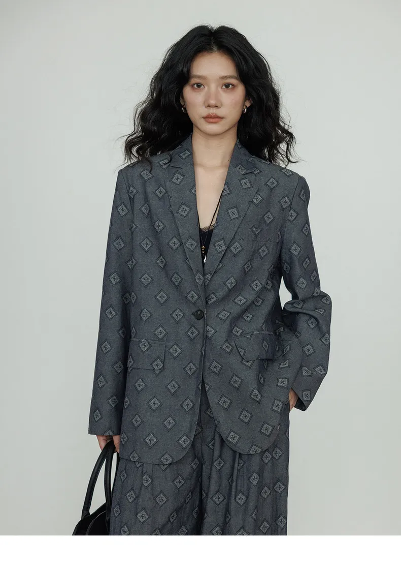 Women Suits Set Blazer Jacket Paired with Loose Long Pants Detail 5