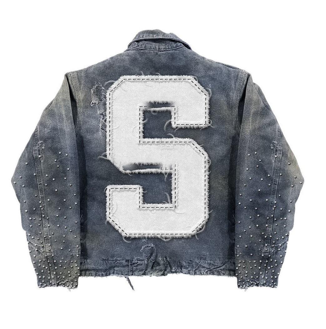Custom Streetwear Custom Designer Vintage Jean Coats Winter Distressed Embroidered Patch Oversize Work Denim Jean Zip Jacket