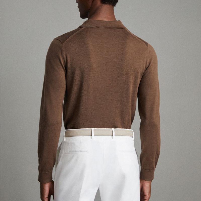 Men's Merino Wool Breathable Open Collar for Neck Long Sleeve Knit Pullover Sweater Solid Color Winter Shirt Thin Pattern
