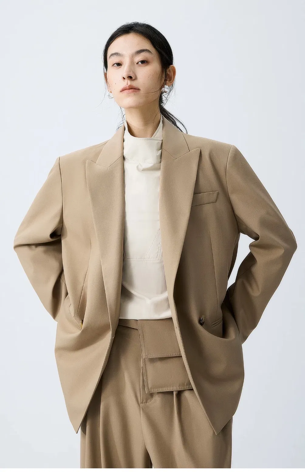 Brand Logo 2 Piece Women Suits Set Blazer Jacket Paired with Loose Long Pants Wholesale Lapel Collar Double Breast Blazer for Women Casual Wear