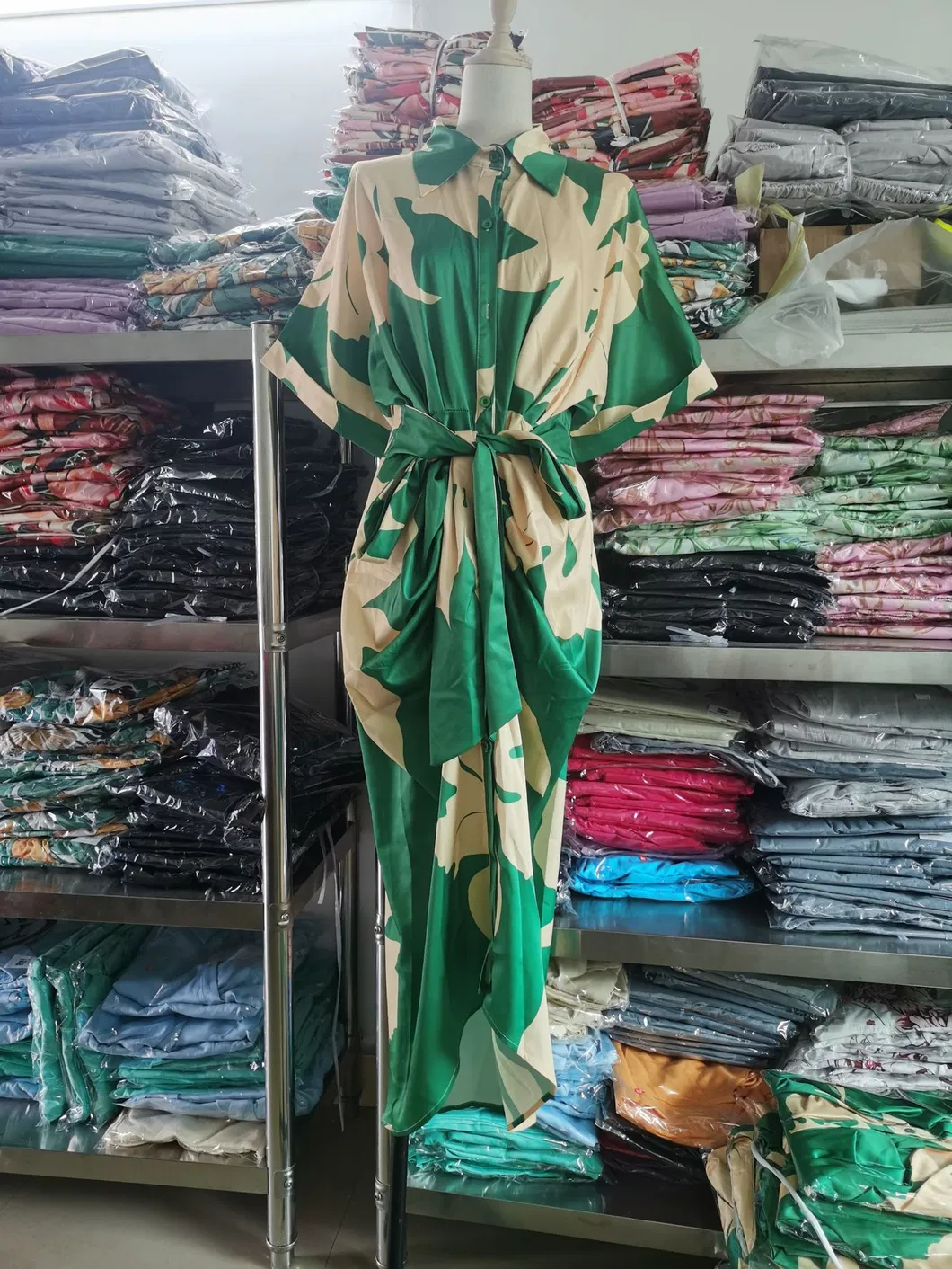 Casual Printed Short Sleeve Women Clothes Evening Dress Lady Apparel Cardigan Fashion Dress