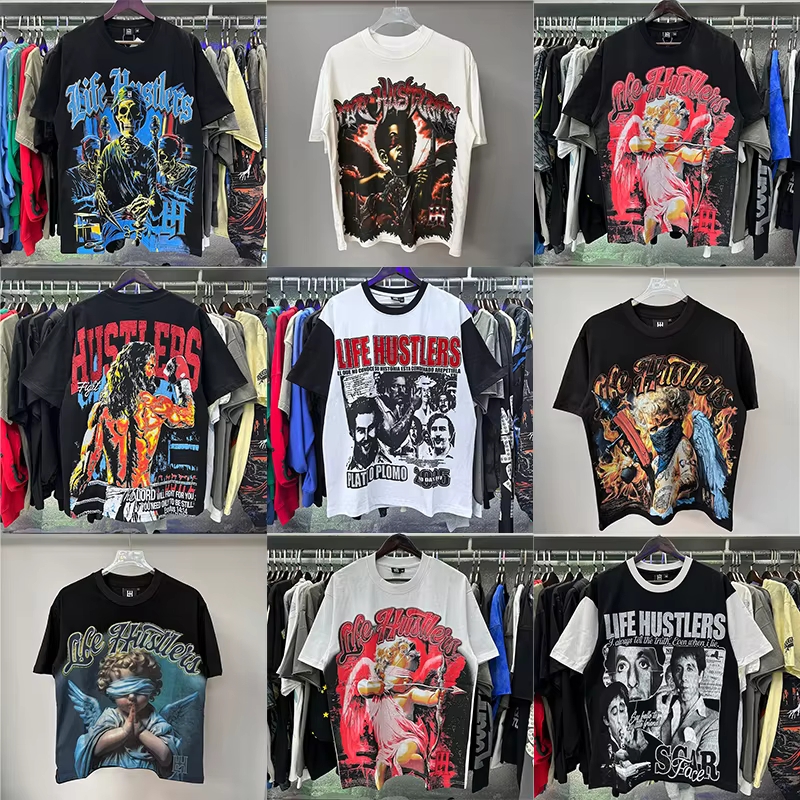 High Quality Designer Life Hustlers 100% Cotton Graphic T-Shirt Y2K Oversize Streetwear T-Shirt Vintage Original Men's T-Shirt