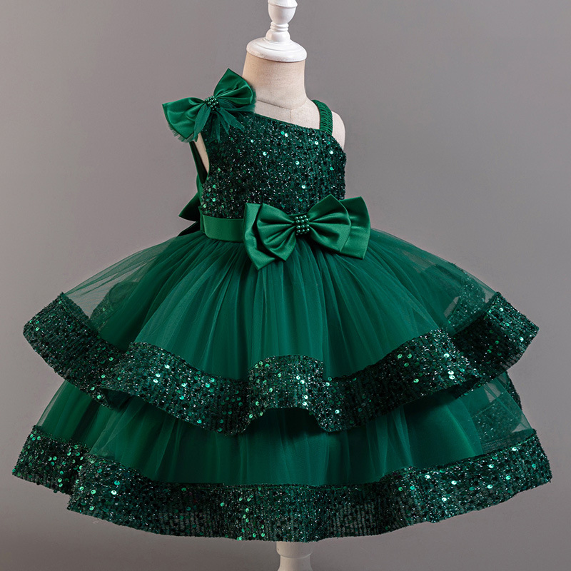 Children's Sequined Fluffy Mesh Cake Princess Dress Baby Girl Evening Dress
