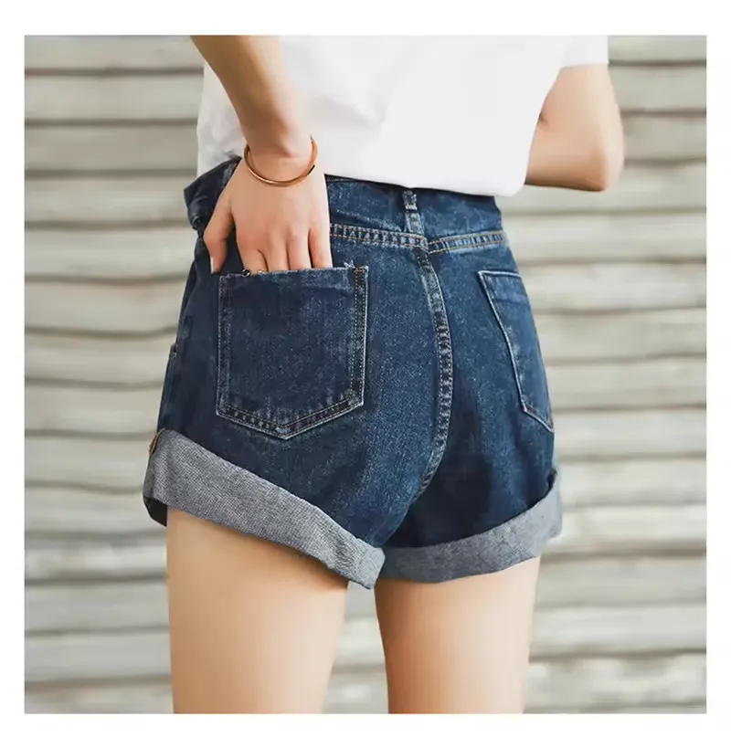 Fashion Lady Denim Shorts Women Short Jeans Wide Leg Elastic Waist High Waist Shorts