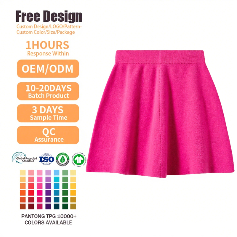 Women's Knitted Pleated Tennis Skirt Solid Color Casual Fair Skirt OEM