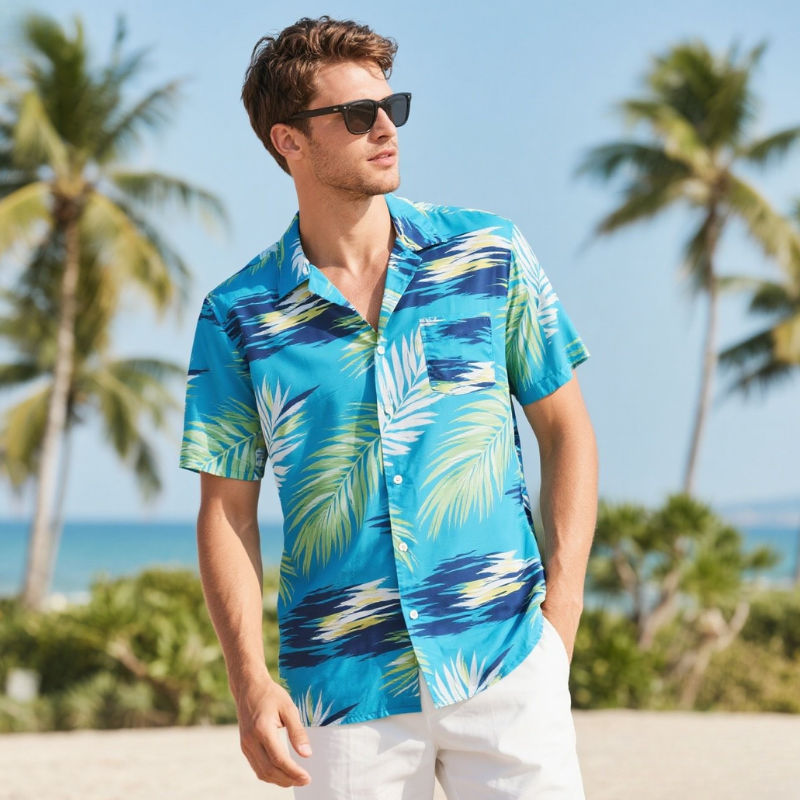 Men's Hawaiian Tops Blouses Short Sleeve Button Down Tropical Striped Printed Beach Vacation Shirts Party Casual Wear