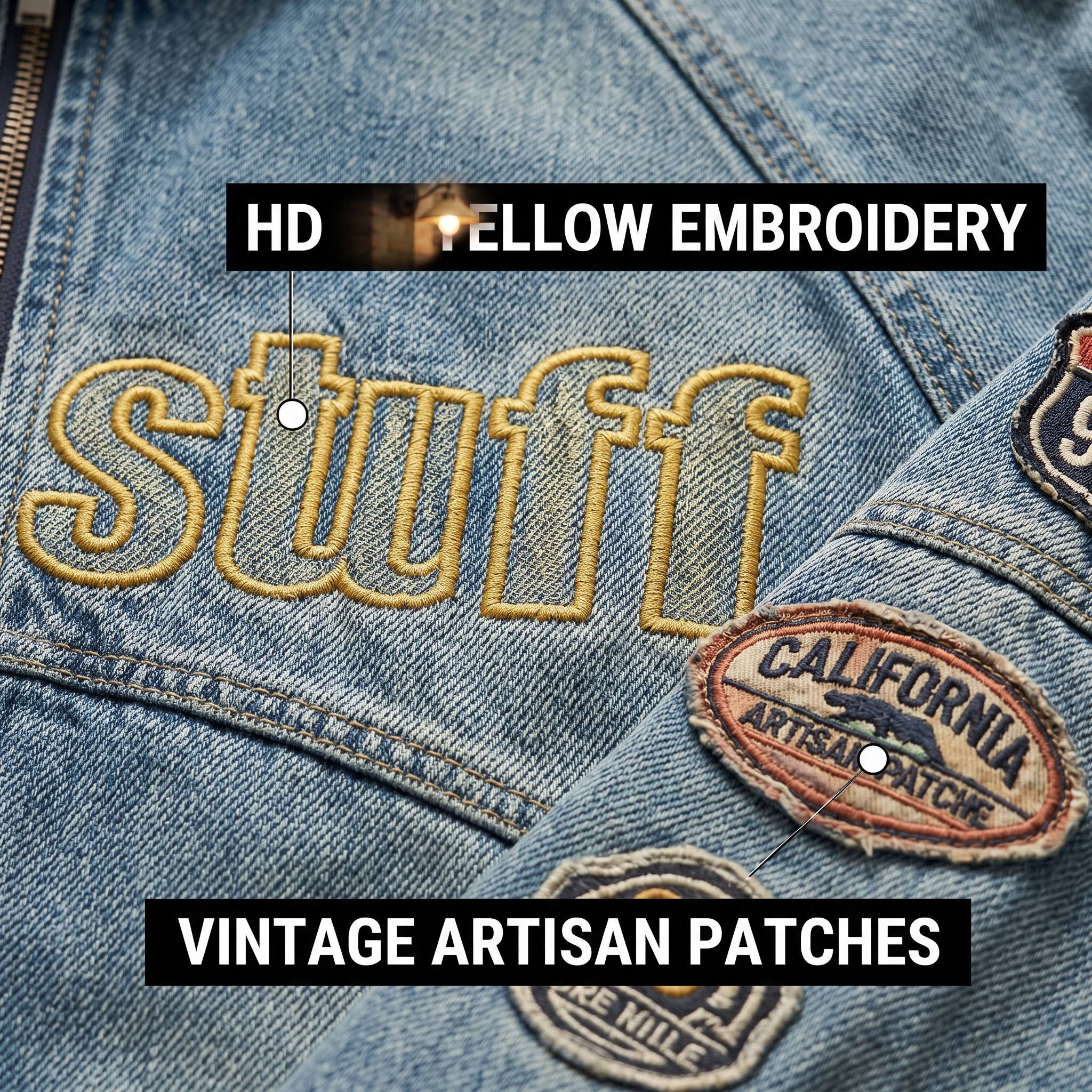 Custom OEM Heavyweight American Vintage Patchwork Denim Jacket for Men Luxury Washed Blue Hypebeast Streetwear Coat