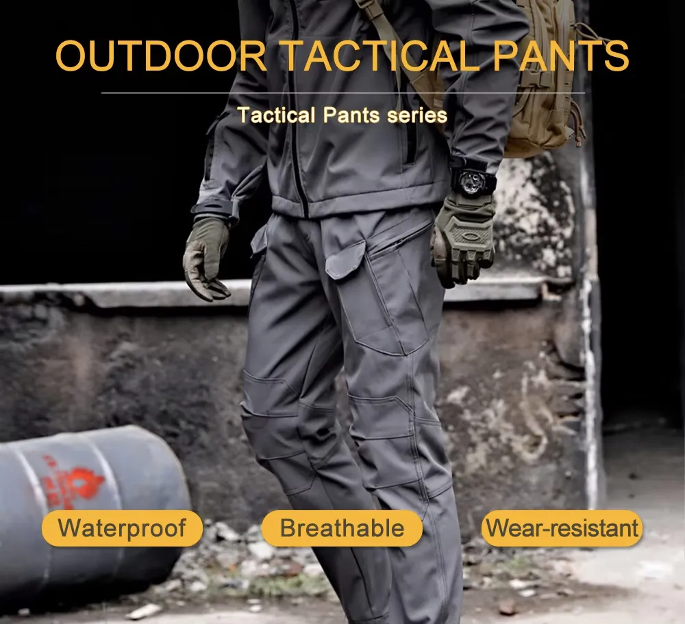 Men's Waterproof Softshell Tactical Sweatpants Casual Winter Cargo Hiking Pants MID Multi-Pockets Thickened Fleece Work Trousers