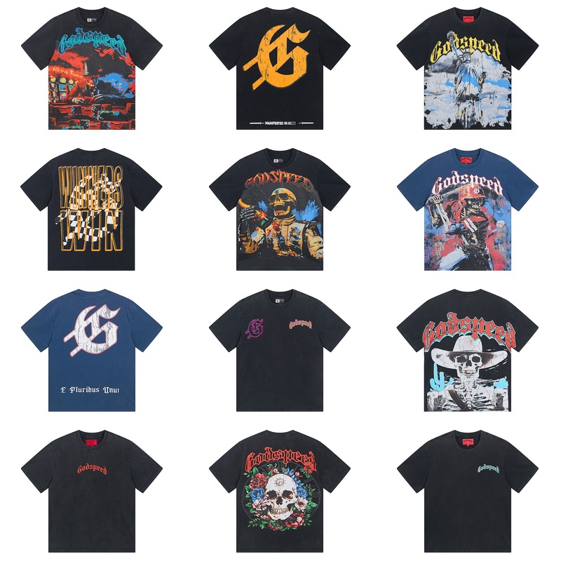 Brand Washed God Style Speed Printed Men T-Shirt 100% Cotton Knitted Hip Hop High Street Distressed Graphic Oversized Breathable