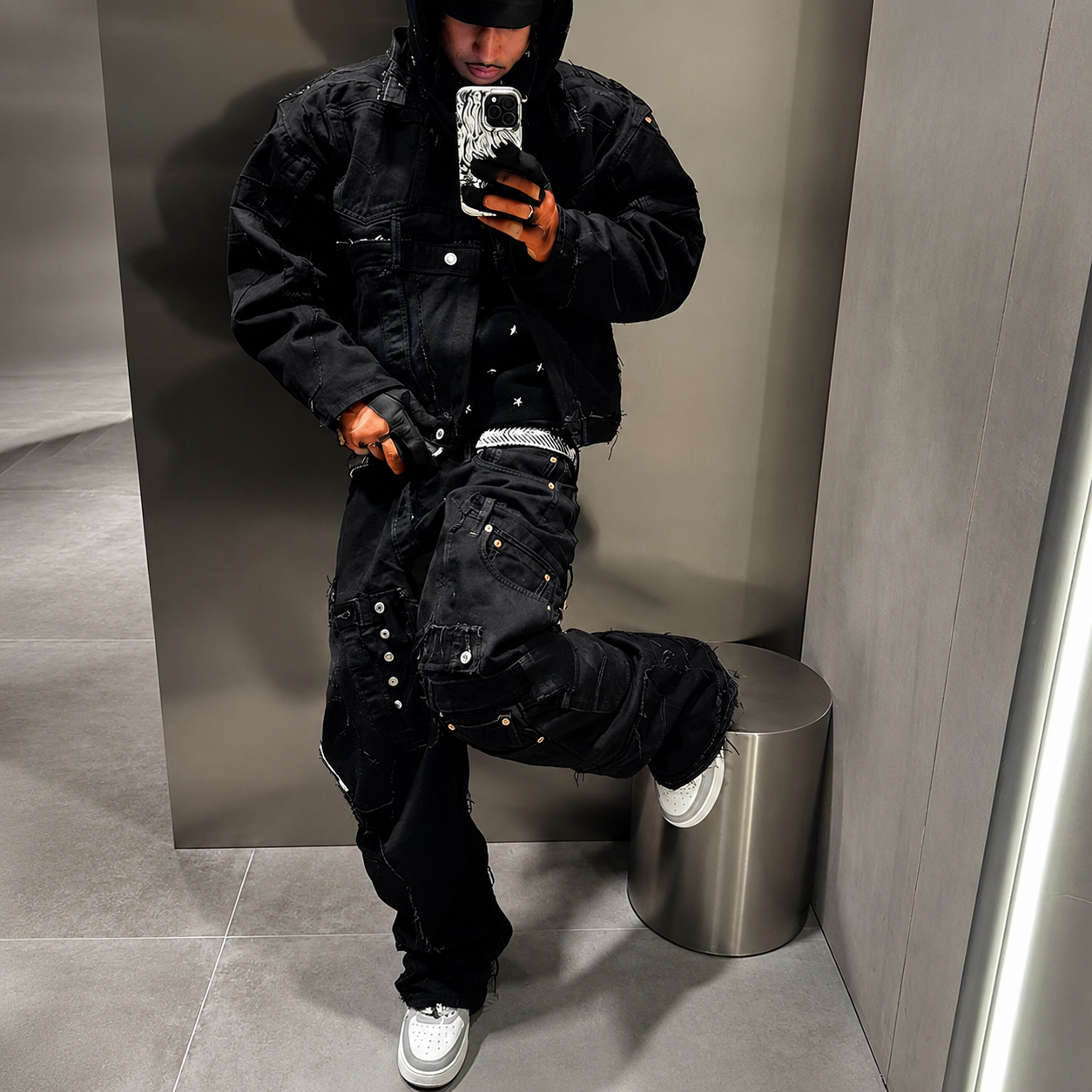 Manufacturer Custom Streetwear Oversized Embroidered Raw Denim Jeans Jacket Sets Outfits Heavyweight Denim Pants Sets For Men