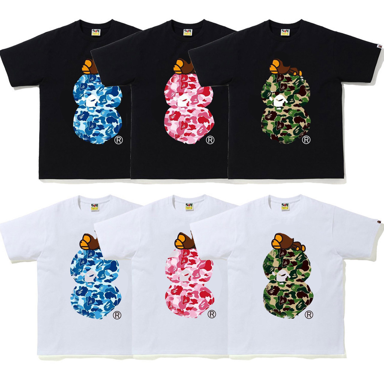 Heavyweight Bapees Style T-Shirt Men Ready Stock Street Style 100% Cotton Camouflage Vintage Graphic Tee