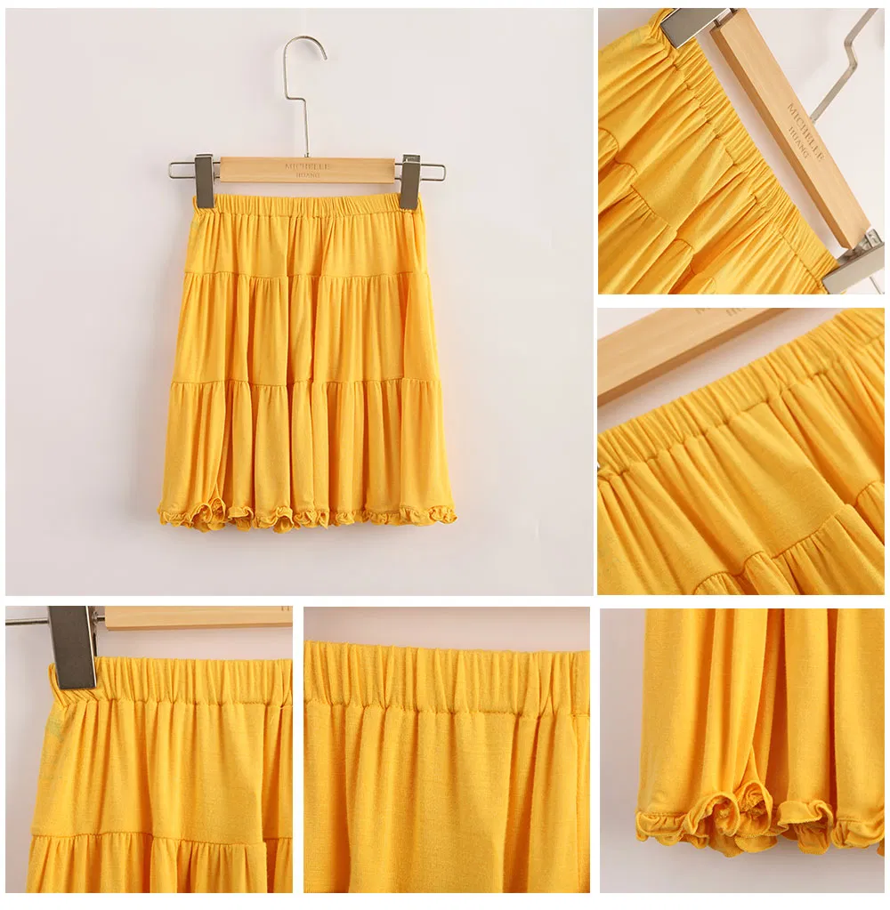 OEM Bamboo Cotton Kids Clothes Fashion Girls Pleated Short Solid Skirts
