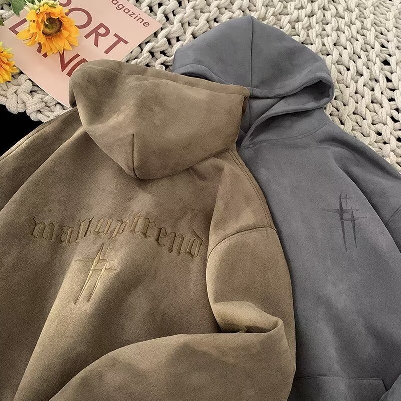 Men's Sueded Fleece Hoodie Heavyweight Brushed Vintage Americana Drop Shoulder Archival Outerwear