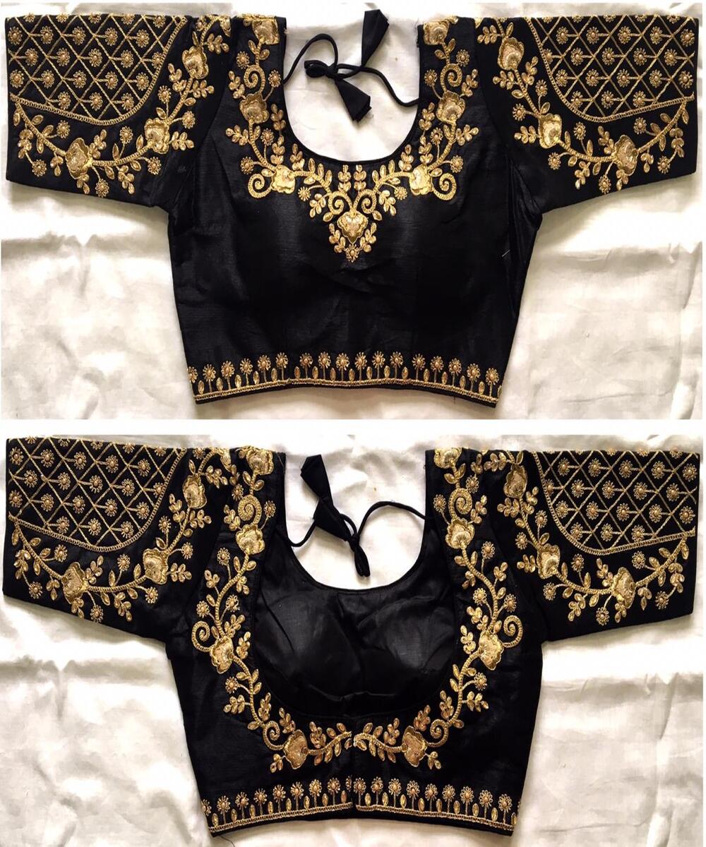 Festival Party Wedding Wear Geometric Georgette Embroidery Beading Appliques Sequined Button Hole Butterfly Sleeve Blouse Ready