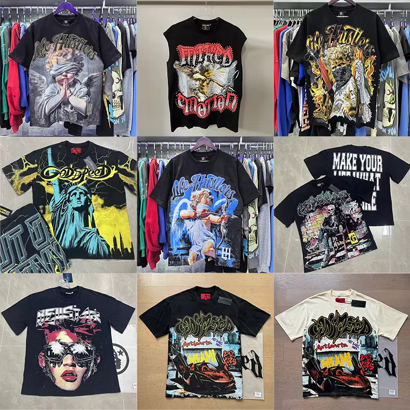 High Quality Designer Life Hustlers 100% Cotton Graphic T-Shirt Y2K Oversize Streetwear T-Shirt Vintage Original Men's T-Shirt