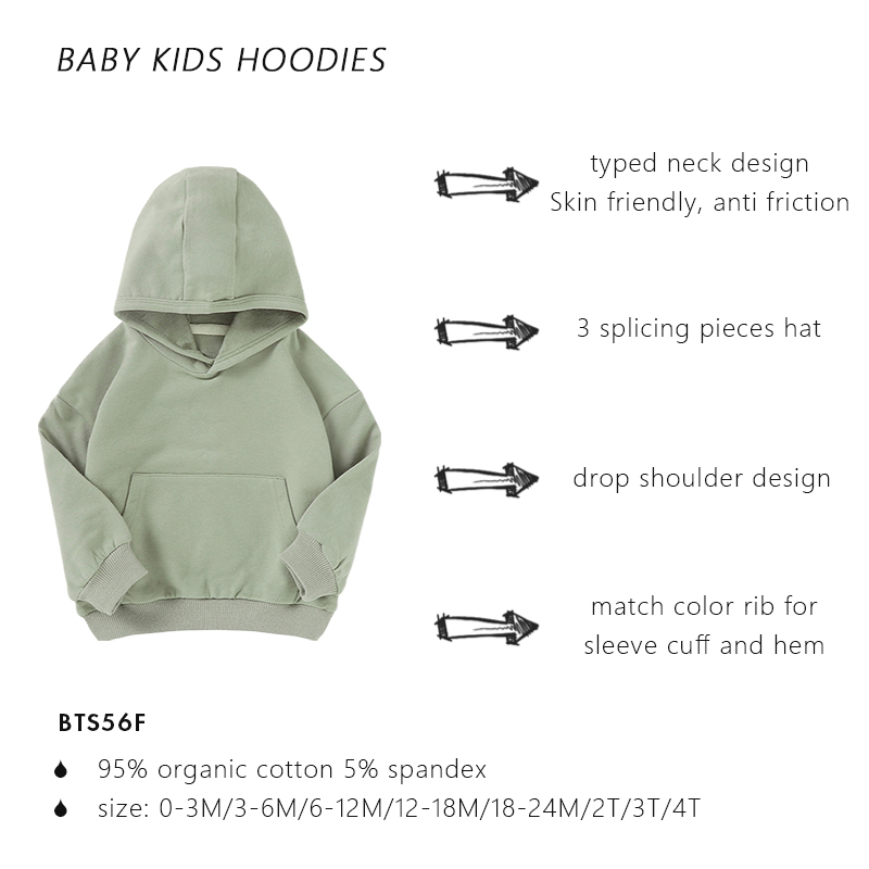 Wholesale Long Sleeve Pouch Pocket Unisex Baby Hoodies Sweater Organic Cotton Plain Baby Hoodie Clothing