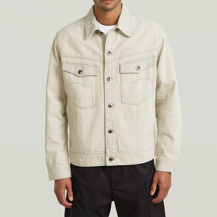 Rigid Fabric Eco-Friendly Slim Fit Vintage White Light Bleached Denim Trucker Jacket