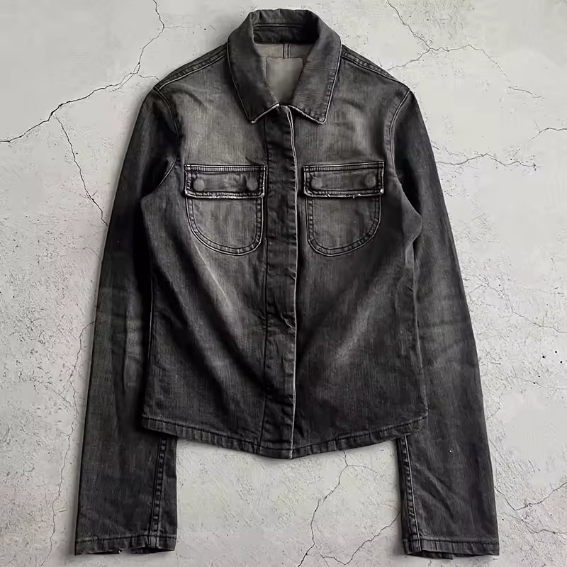 High Quality Streetwear Men's Cropped Denim Jacket Patchwork Button Design Slim Fit Great for Casual Spring Jacket