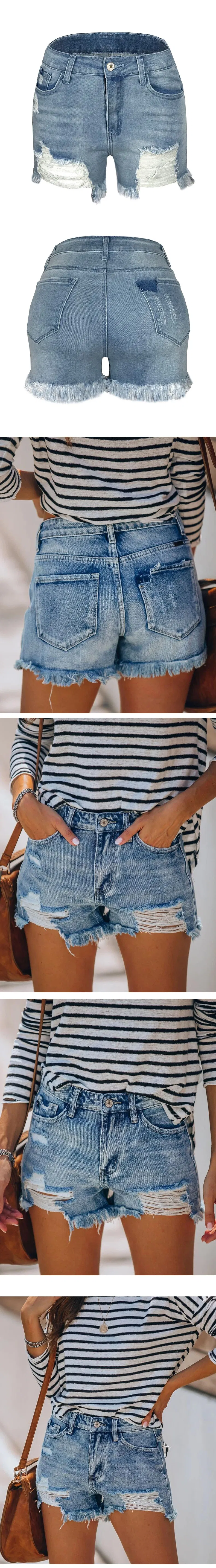 Elastic Tassel Ladies Jeans Denim Shorts Detail 1