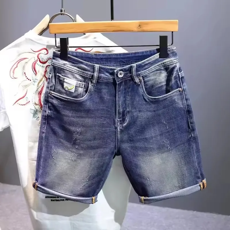Colorful Denim Shorts with Distressed Style and Button Pockets