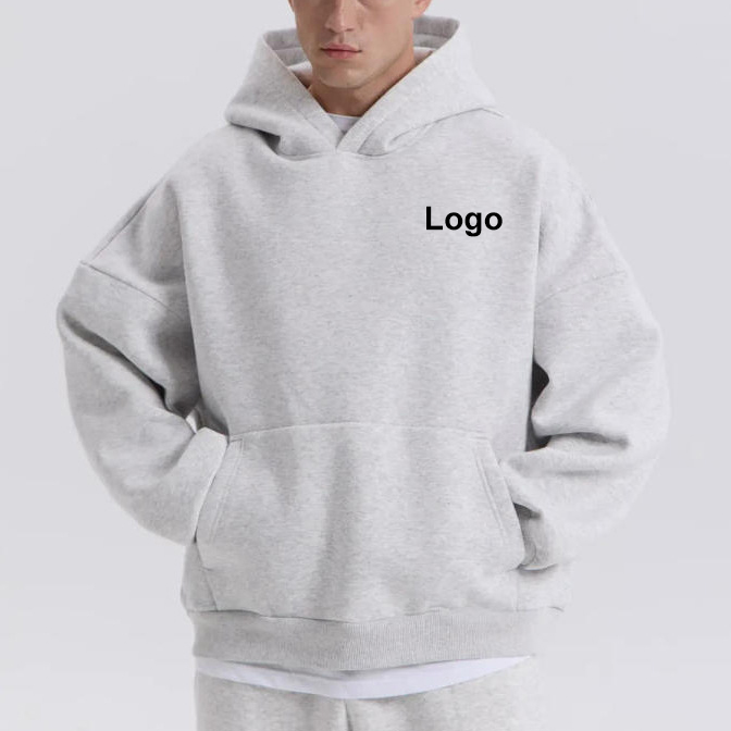 EU Size 350 GSM Custom Embroidery Men Pullover Hoodies Lourds Pour Homme Oversized Fleece Gym Drop Shoulder Embossed Hoodie