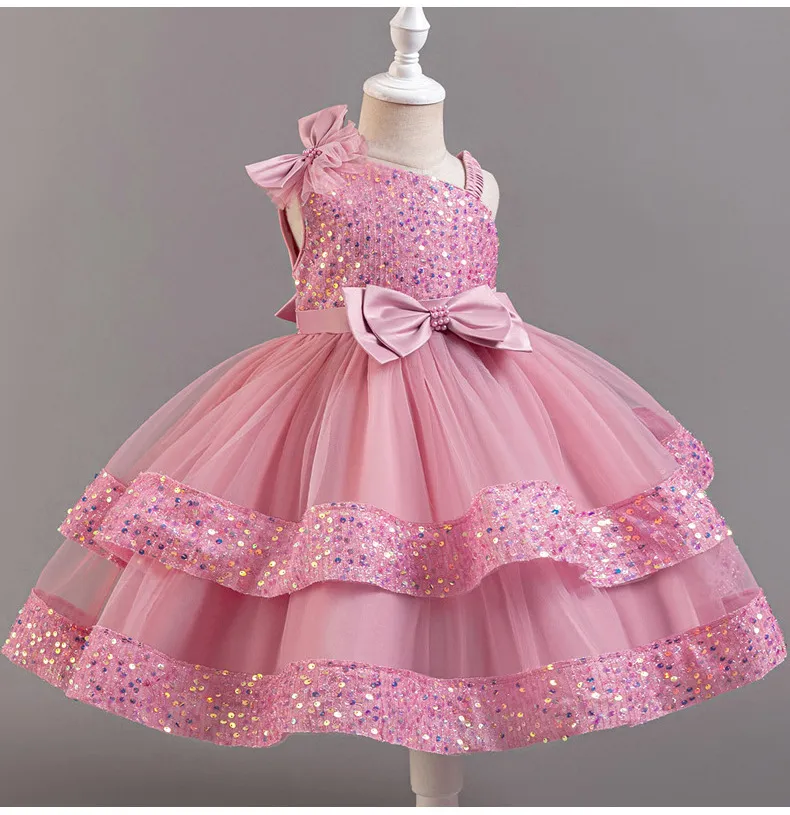 Children's Sequined Fluffy Mesh Cake Princess Dress Baby Girl Evening Dress