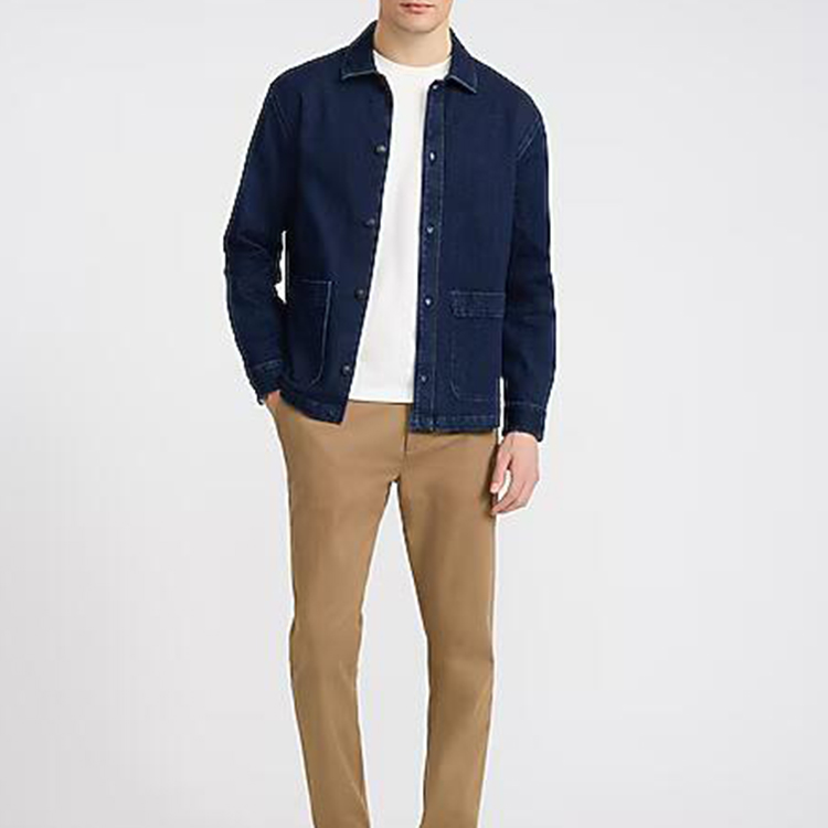 Cotton/Spandex Denim Dark Wash Eco-Friendly Casual Double Patch Pocket Shirt Jacket