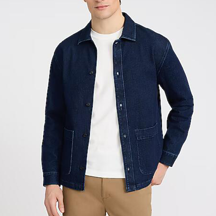 Cotton/Spandex Denim Dark Wash Eco-Friendly Casual Double Patch Pocket Shirt Jacket