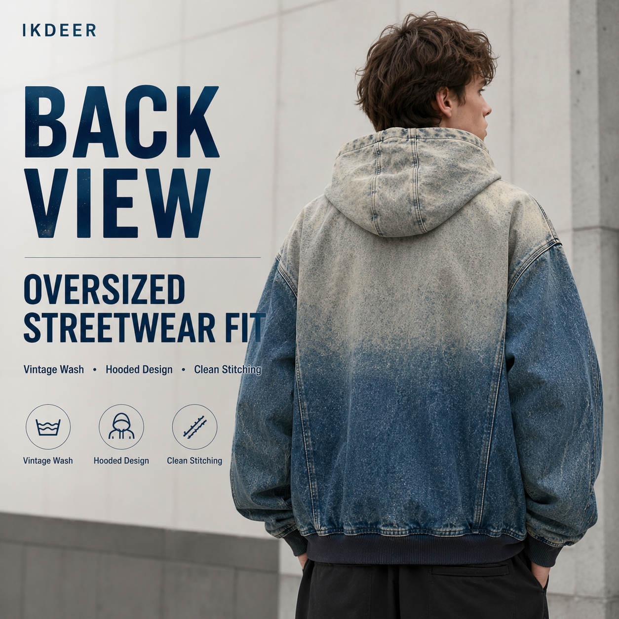 IKDEER Manufacturer Custom Winter Baggy Zip Up Vintage Distressed Acid Washed Heavyweight Cropped Jeans Denim Jacket For Men