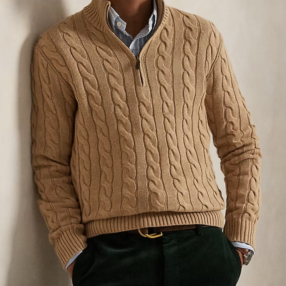 OEM &amp; ODM Custom Men's Cable-Knit Sweater Custom Crew Neck Men Solid Color Cotton Knitted Knitwear Sweater