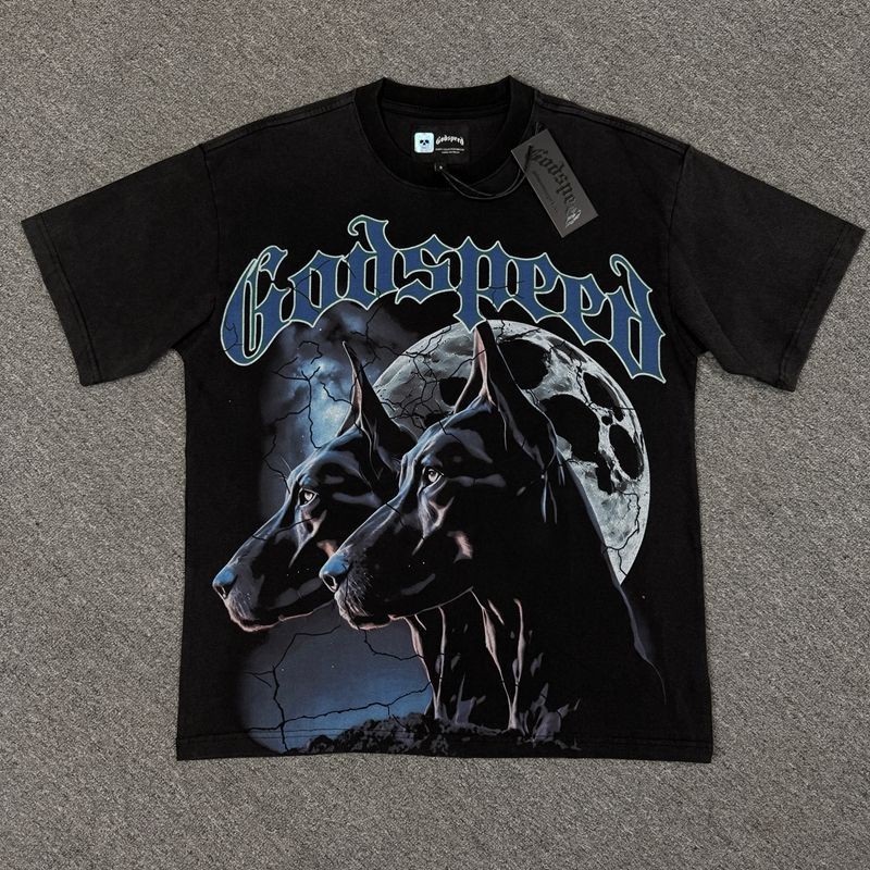 Men's Godspeed Graphic Regular Fit 100% Cotton 240g Silk Screen Printed Knitted Premium Streetwear Short Sleeve Tee
