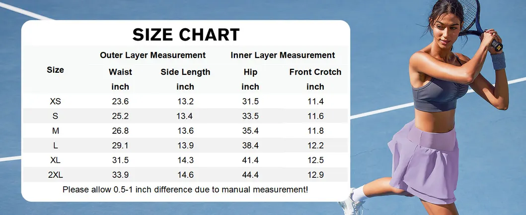Womens Pleated Tennis Skirt Double Ruffle Golf Skort Tummy Control Athletic Skirts with 3 Pockets Workout Pickleball