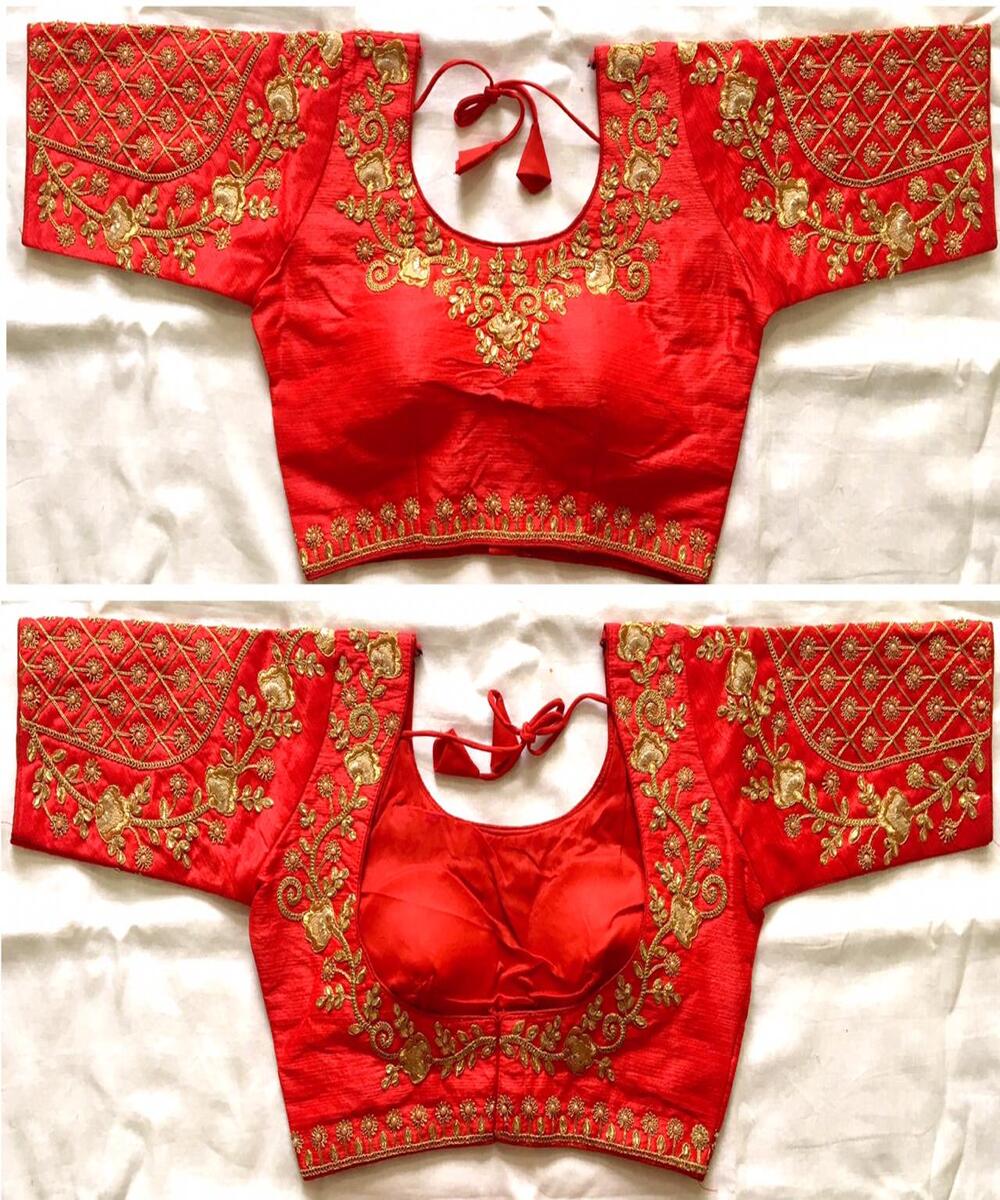 Festival Party Wedding Wear Geometric Georgette Embroidery Beading Appliques Sequined Button Hole Butterfly Sleeve Blouse Ready