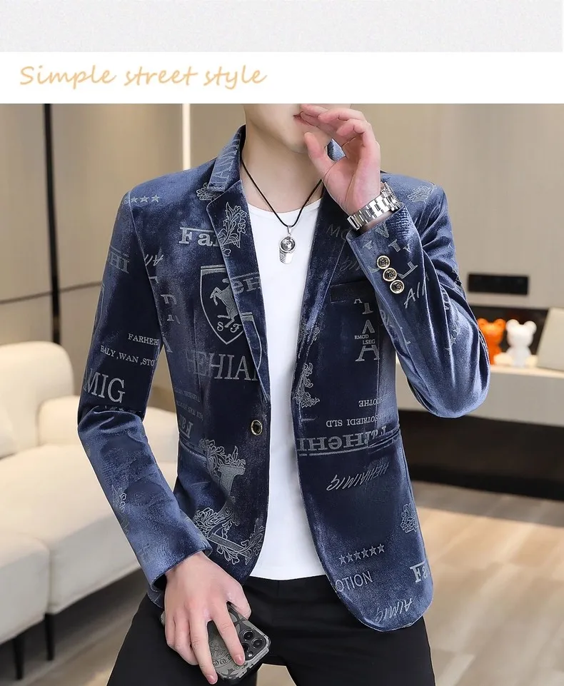 OEM Custom Brand Logo Wholesale Men Casual Autumn Handsome Suit Slim Fit Long Sleeve Blazer Jacket Detail 3