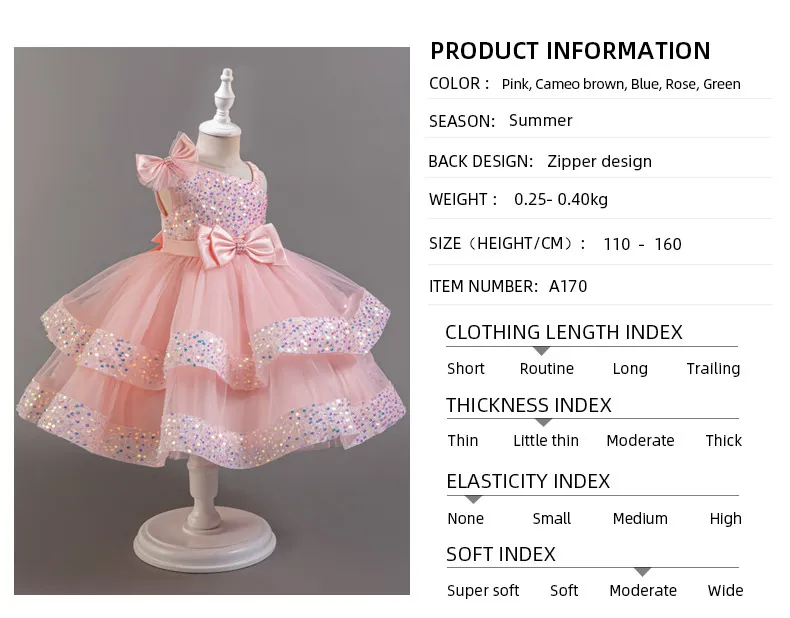 Children's Sequined Fluffy Mesh Cake Princess Dress Baby Girl Evening Dress