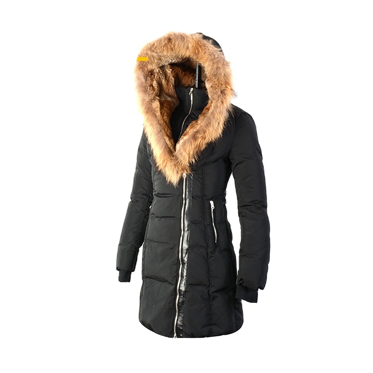 European Style Long Fur Collar Warm Winter Goose Ladies Down Coat Parka Jacket