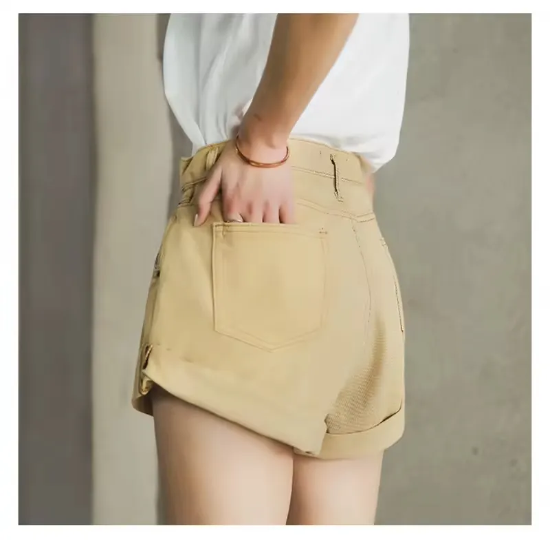 Fashion Lady Denim Shorts Women Short Jeans Wide Leg Elastic Waist High Waist Shorts