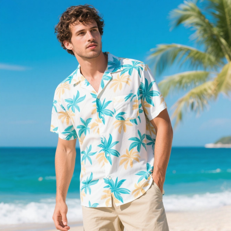 Men's Hawaiian Tops Blouses Short Sleeve Button Down Tropical Striped Printed Beach Vacation Shirts Party Casual Wear