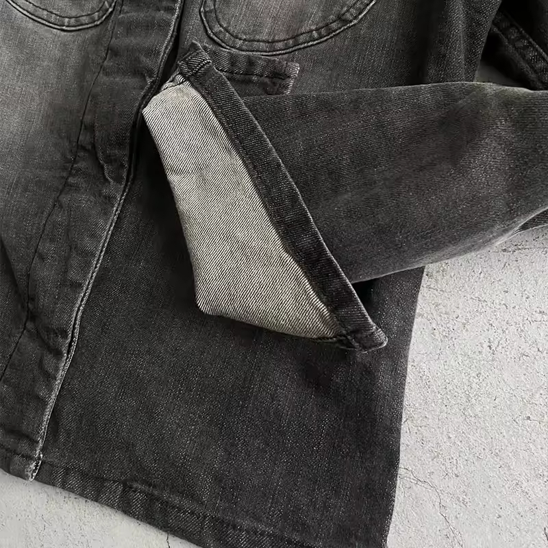 High Quality Streetwear Men's Cropped Denim Jacket Patchwork Button Design Slim Fit Great for Casual Spring Jacket
