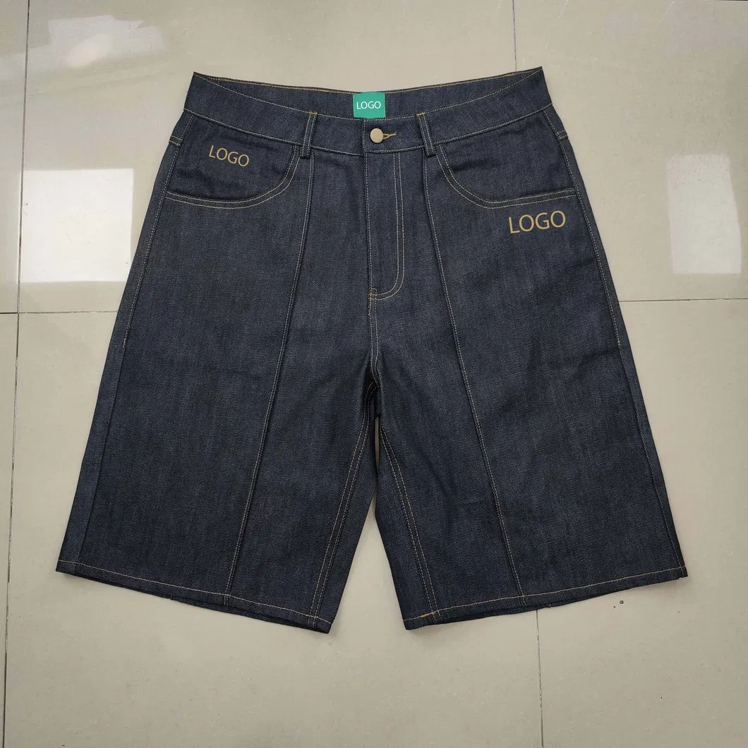 Blue Fade Star Denim Shorts Stitch Down Customized Embroidery Streetwear Wide Leg Baggy Denim Jorts Clothes