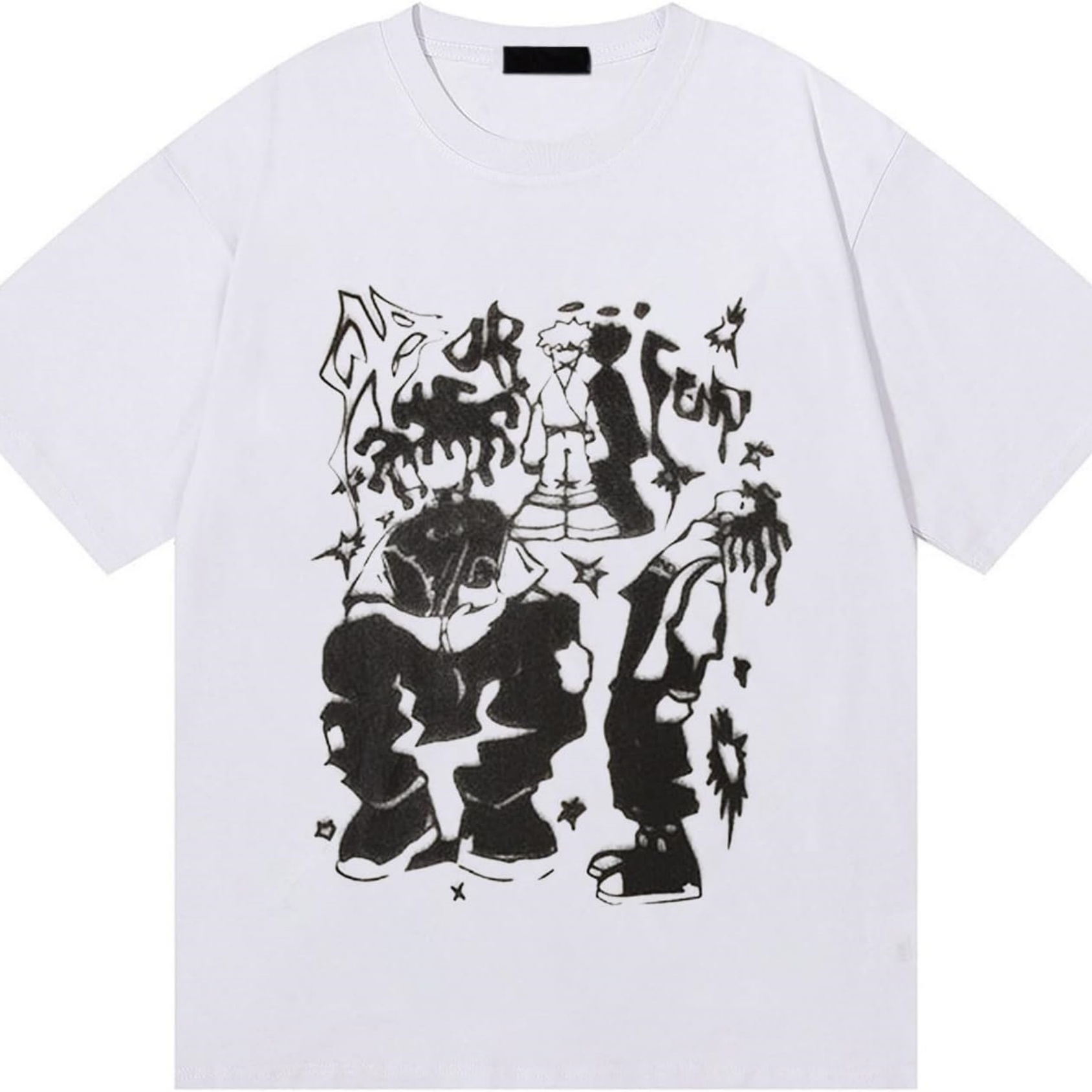 Casual Graphic Tees Oversized Creative Graffiti Short Sleeve Shirts Summer Casual Rapper Streetwear Y2k Tops Men's T-Shirt