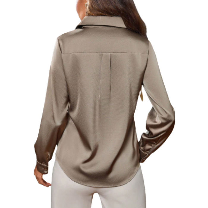 New Fashion Office Lady Silk Blend Knit Shirt Long Sleeves Solid Pattern Button Decoration ODM Supply for Everyday Office Wear