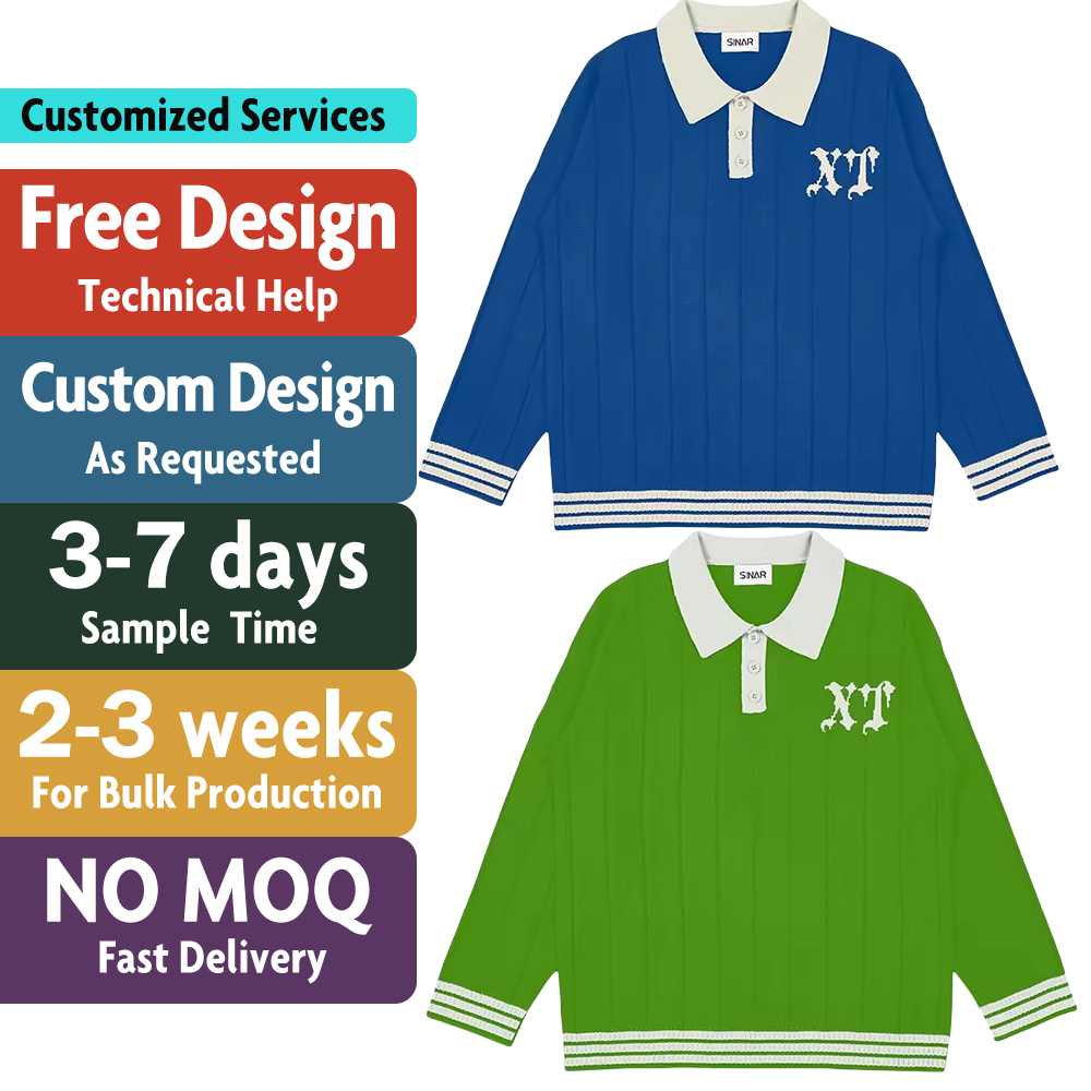Custom LOGO Men Sweater Winter Casual Jacquard Letter Knitwear Loose Pullover Rib Jumper Knit Polo Shirt Knitted Sweater for Men