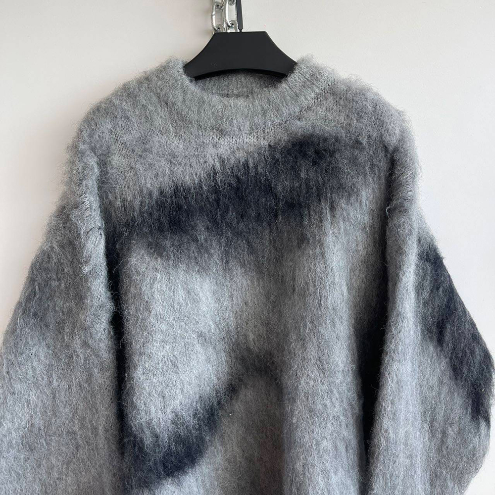 Custom Men's Jacquard Mohair Pullover Sweater High Quality Manufacturer Vintage Autumn Knitted Mohair Crew Neck Men's Sweaters