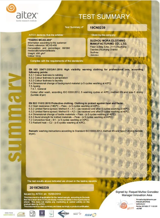 EN ISO 11612 Certificate