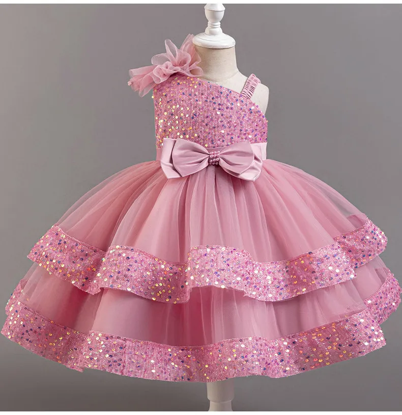 Children's Sequined Fluffy Mesh Cake Princess Dress Baby Girl Evening Dress