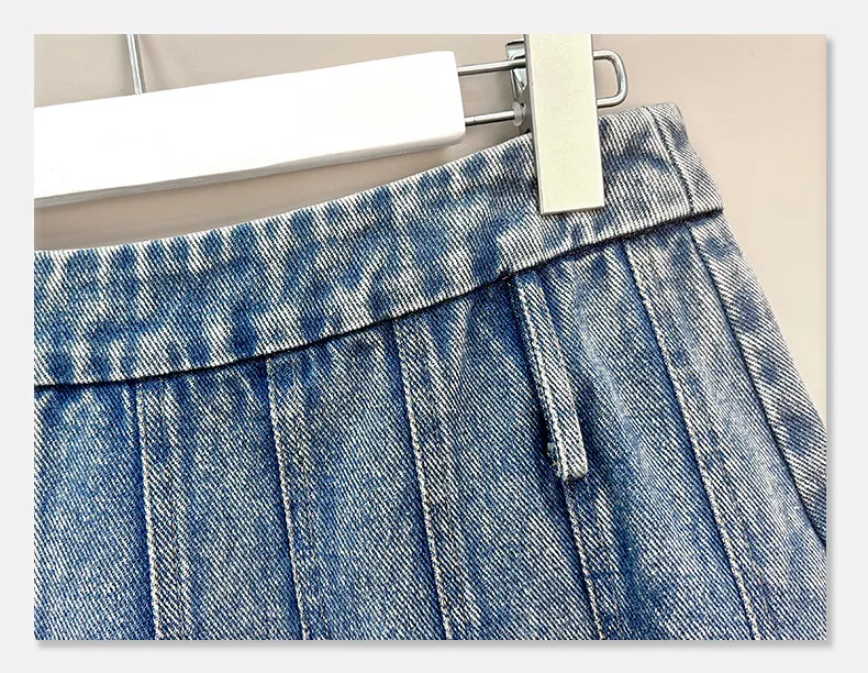 Stylish Women's Denim Pleated Skirt, Washable and Durable Design Detail